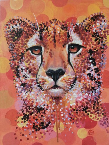 Картина под названием "Cheetah | Wild cat…" - Aliya Bagmanova, Подлинное произведение искусства, Акрил Установлен на Деревян…
