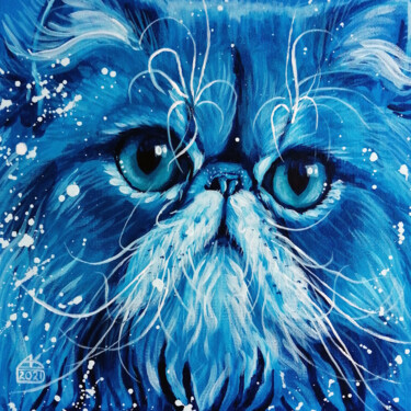 Painting titled "The Persian cat | T…" by Aliya Bagmanova, Original Artwork, Acrylic Mounted on Cardboard