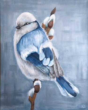 Pittura intitolato "Blue and white bird" da Aliya Zharlykpaeva, Opera d'arte originale, Acrilico Montato su Telaio per barel…