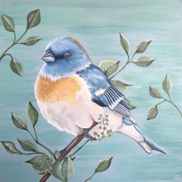 Картина под названием "A bird with a yello…" - Aliya Zharlykpaeva, Подлинное произведение искусства, Акрил Установлен на Дер…
