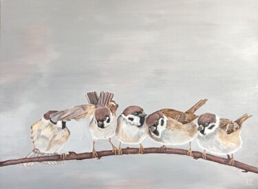 Malerei mit dem Titel "Sparrows" von Aliya Zharlykpaeva, Original-Kunstwerk, Acryl