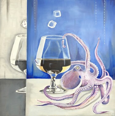 Painting titled "Octopus with cognac" by Aliya Zharlykpaeva, Original Artwork, Oil