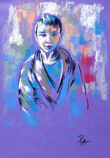 Painting titled "Boy" by Aliz Posta, Original Artwork, Pastel