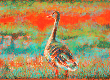 Schilderij getiteld "Goose" door Aliz Posta, Origineel Kunstwerk, Pastel