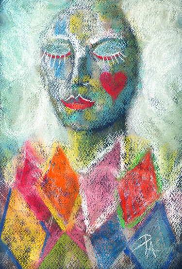 Schilderij getiteld "Self-portrait" door Aliz Posta, Origineel Kunstwerk, Pastel