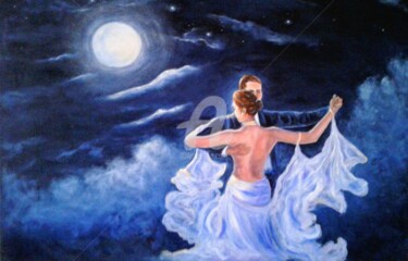 Painting titled "La luna blue" by Lucie Robichaud, Original Artwork, Oil