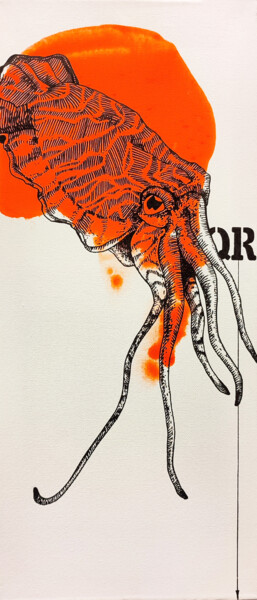 Картина под названием "Offended squid" - Aljona Shapovalova, Подлинное произведение искусства, Акрил