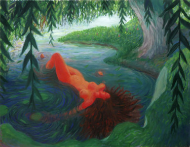 Peinture intitulée "A l'ombre du saule" par Romain Benoit, Œuvre d'art originale, Acrylique