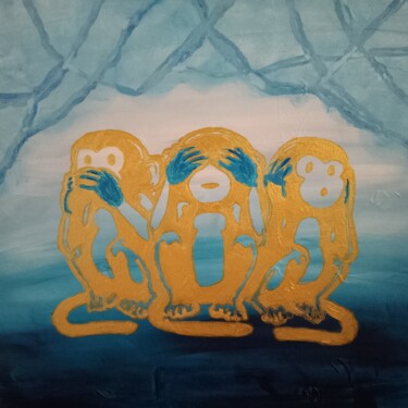Painting titled "Les singes de la sa…" by All, Original Artwork, Acrylic Mounted on Wood Stretcher frame