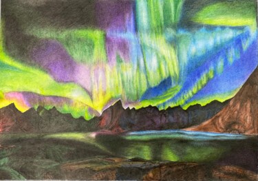 Disegno intitolato "Северное сияние" da Alla Aleksandrova, Opera d'arte originale, Matite colorate