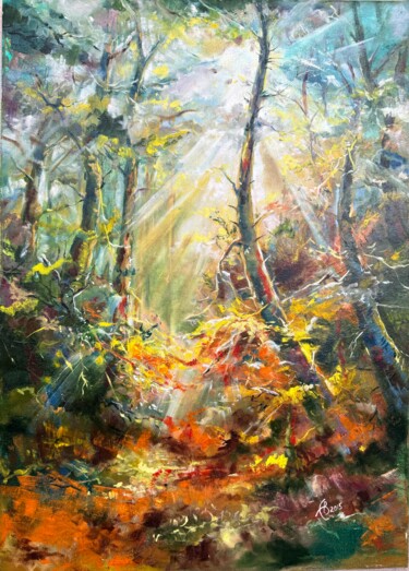 Painting titled "Sun in the forest" by Alla Badsar, Original Artwork, Oil