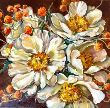 Ζωγραφική με τίτλο "White flowers" από Alla Badsar, Αυθεντικά έργα τέχνης, Λάδι