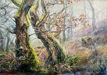 Painting titled "Old forest" by Alla Badsar, Original Artwork, Oil
