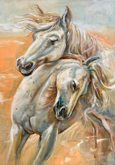 Картина под названием "Horses" - Alla Badsar, Подлинное произведение искусства, Масло