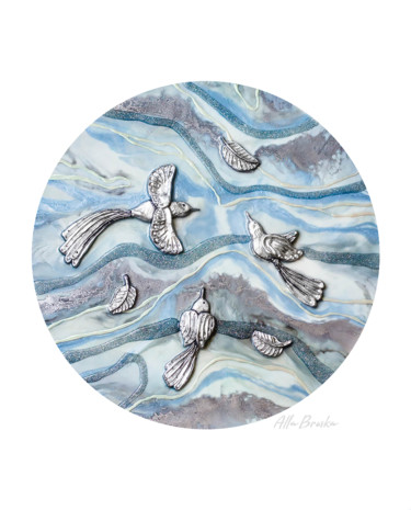 Peinture intitulée "Silver wings" par Alla Broska, Œuvre d'art originale, Résine