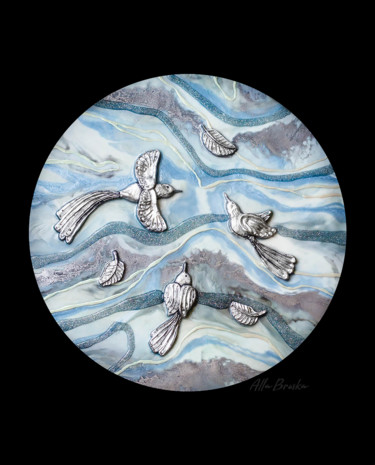 Pittura intitolato "Silver wings (black)" da Alla Broska, Opera d'arte originale, Resina
