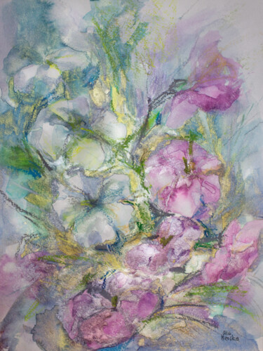 Цифровое искусство под названием "Flowers 03" - Alla Broska, Подлинное произведение искусства, Акварель