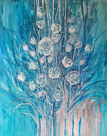 Painting titled "AIR GARDEN" by Alla Broska, Original Artwork, Acrylic Mounted on Wood Stretcher frame