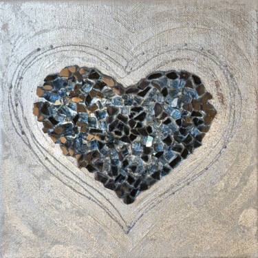 Painting titled "Silver love" by Alla Broska, Original Artwork, Resin Mounted on Wood Stretcher frame