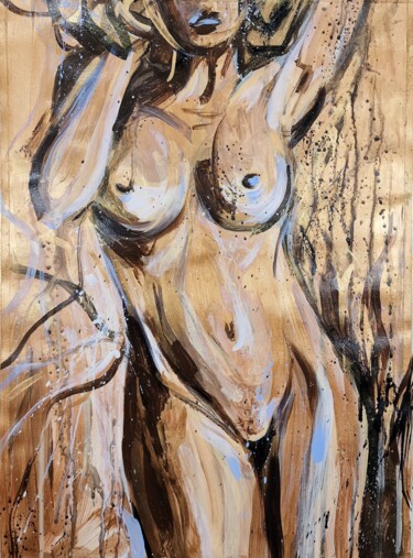 Картина под названием "NUDE IN BRONZE 1" - Alla Broska, Подлинное произведение искусства, Акрил