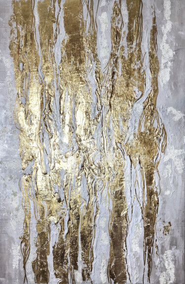 Painting titled "Abstraction in gold" by Alla Broska, Original Artwork, Acrylic Mounted on Wood Stretcher frame