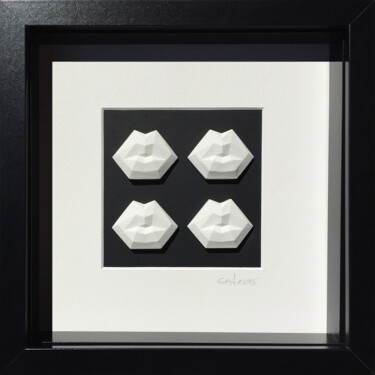 Sculpture titled "WHITE LIPS ON BLACK" by Alla Grande, Original Artwork, Stone