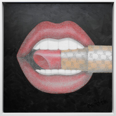 Malerei mit dem Titel "LOVE GUCCI LIPSTICK" von Alla Grande, Original-Kunstwerk, Acryl