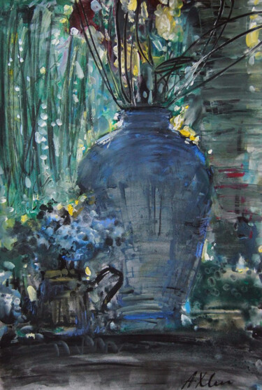 Картина под названием "Blue vase and forge…" - Alla Khvastunova, Подлинное произведение искусства, Гуашь