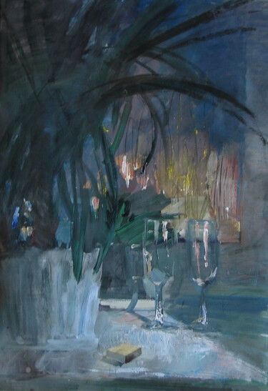 Картина под названием "A night and two gla…" - Alla Khvastunova, Подлинное произведение искусства, Гуашь