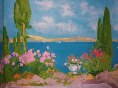 Картина под названием "Sea and roses" - Alla Khvastunova, Подлинное произведение искусства, Акрил