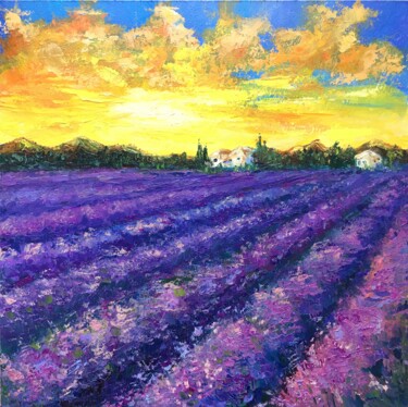 Painting titled "Lavender Field" by Alla Kyzymenko, Original Artwork, Oil