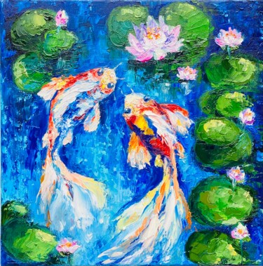 Pittura intitolato "Koi Fish" da Alla Kyzymenko, Opera d'arte originale, Olio