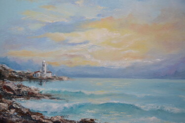 Painting titled "Sunrise Seascape" by Alla Kyzymenko, Original Artwork, Oil