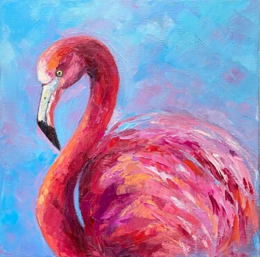 Ζωγραφική με τίτλο "Pink Flamingo" από Alla Kyzymenko, Αυθεντικά έργα τέχνης, Λάδι