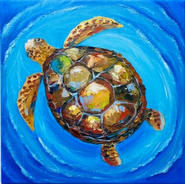 Painting titled "Sea Turtle" by Alla Kyzymenko, Original Artwork, Oil