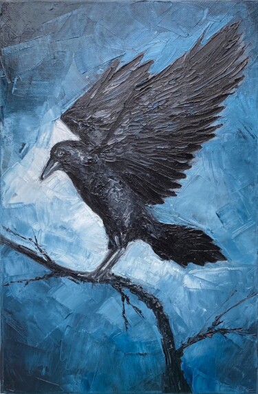 Painting titled "Black Crow" by Alla Kyzymenko, Original Artwork, Oil