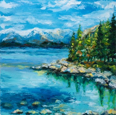 Painting titled "Mountain Lake" by Alla Kyzymenko, Original Artwork, Oil
