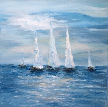 Painting titled "Sailboats" by Alla Kyzymenko, Original Artwork, Oil