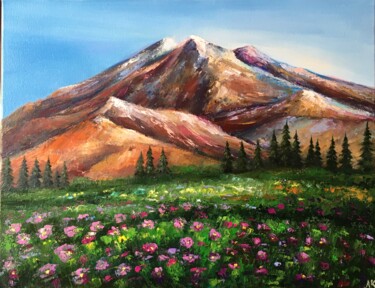 Painting titled "Sunny Mountain Land…" by Alla Kyzymenko, Original Artwork, Oil