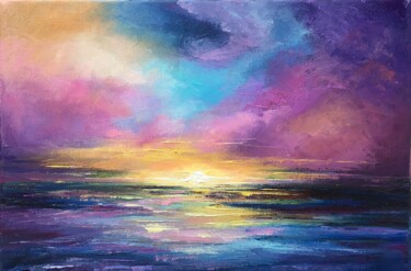 Painting titled "Night Seascape" by Alla Kyzymenko, Original Artwork, Oil
