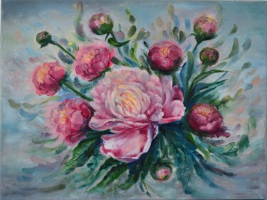 Peinture intitulée "Pink Peonies" par Alla Kyzymenko, Œuvre d'art originale, Huile
