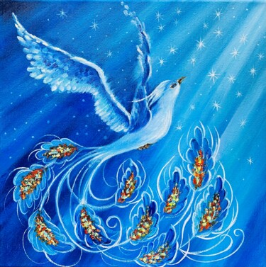 Pintura intitulada "White fire phoenix…" por Alla Kyzymenko, Obras de arte originais, Óleo