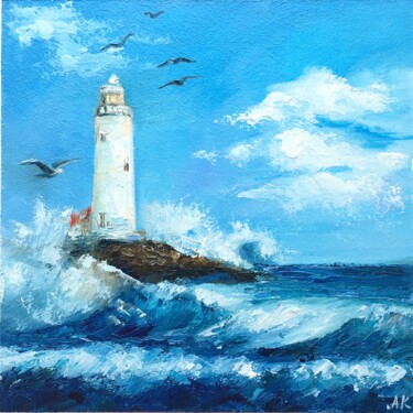 Painting titled "Lighthouse Painting" by Alla Kyzymenko, Original Artwork, Oil