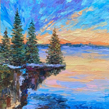 Картина под названием "Lake on Sunset" - Alla Kyzymenko, Подлинное произведение искусства, Масло