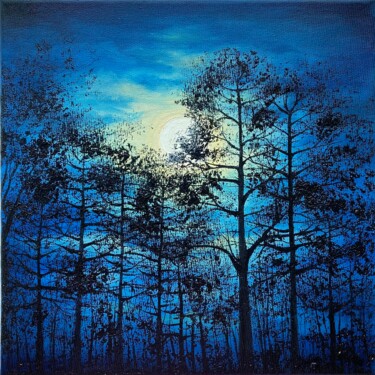 Painting titled "Full moon landscape" by Alla Kyzymenko, Original Artwork, Oil