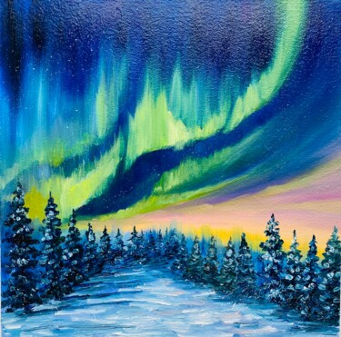 Painting titled "Northen Lights" by Alla Kyzymenko, Original Artwork, Oil