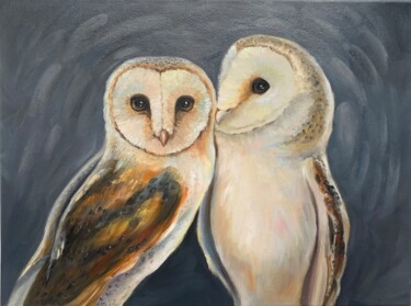 Painting titled "Barn Owls" by Alla Kyzymenko, Original Artwork, Oil