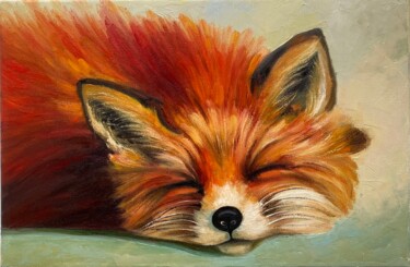 Painting titled "Red Fox" by Alla Kyzymenko, Original Artwork, Oil