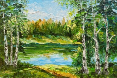 Painting titled "Birches" by Alla Kyzymenko, Original Artwork, Oil
