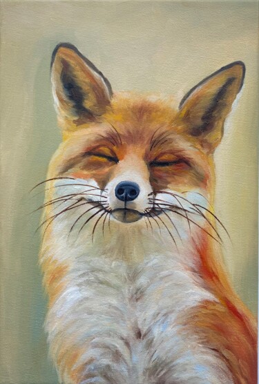 Painting titled "Smiling Fox" by Alla Kyzymenko, Original Artwork, Oil